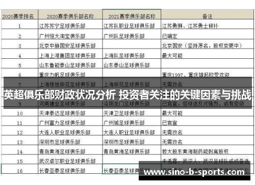 英超俱乐部财政状况分析 投资者关注的关键因素与挑战